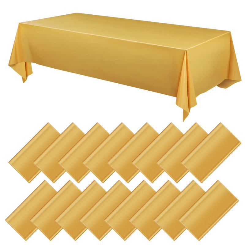 Moukeren 16 Pack Plastic Tablecloths Bulk 54 x 108 Inch Disposable Rectangle Table Covers Waterproof Party Table Cloths for Indoor or Outdoor Events Birthday Party Decor Supplies (Gold) - Image 1